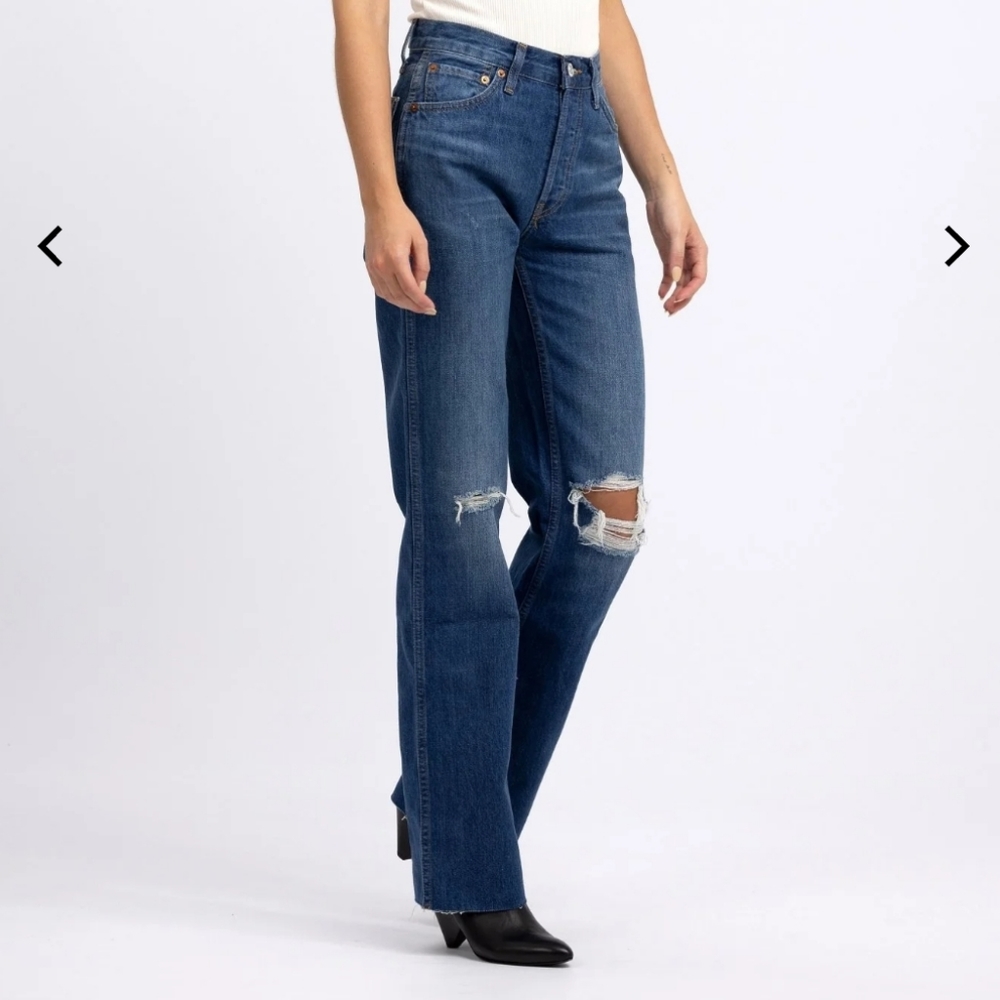 RE/DONE 90's High Rise Loose Distressed Straight Leg Raw Hem Jeans Size … - Picture 2 of 9